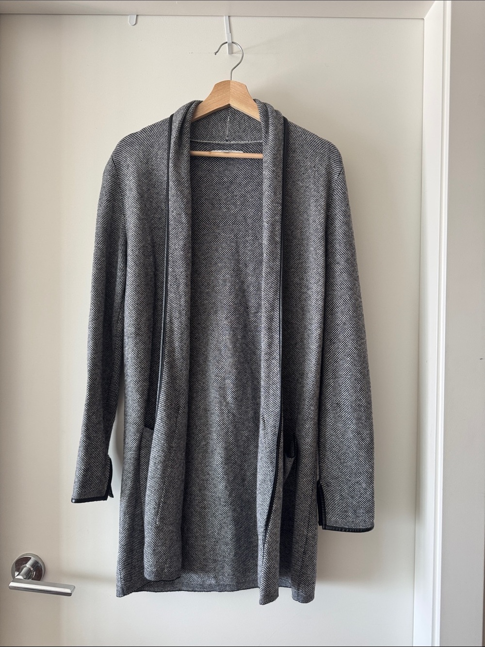 Alfred Sung Black White Marled Open Front Knit Cardigan Size Small - Picture 9 of 9